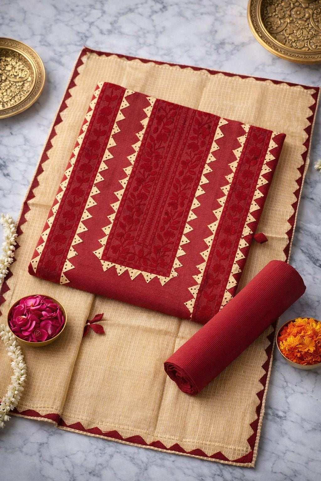 Applic Handmade 3-Piece Soft Cotton Khaddar with Net Karandi Dupatta - 3PC Unstitch Dress