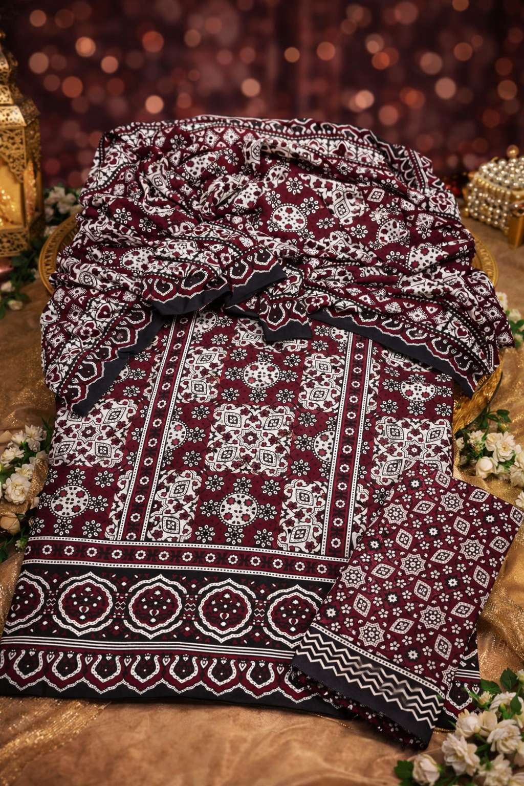 Ajrak Print Premium Lawn Cotton 3-Piece Unstitched Dress 👗