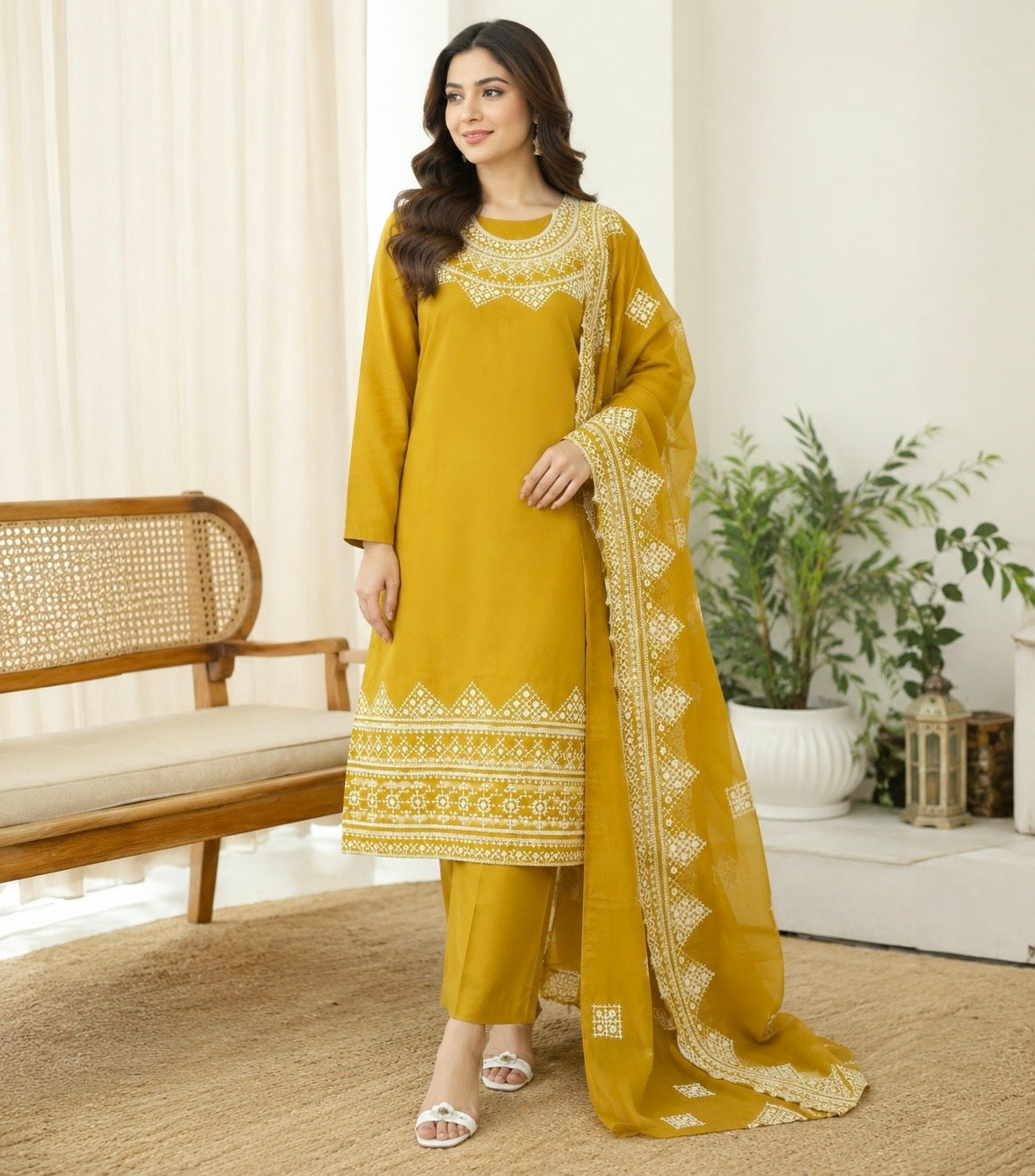 Sindhi Hurmucha Ari Sitara Heavy Embroidered Lawn Cotton with Two Side Border Chiffon Dupatta | 3PC Unstitched Dress 👗