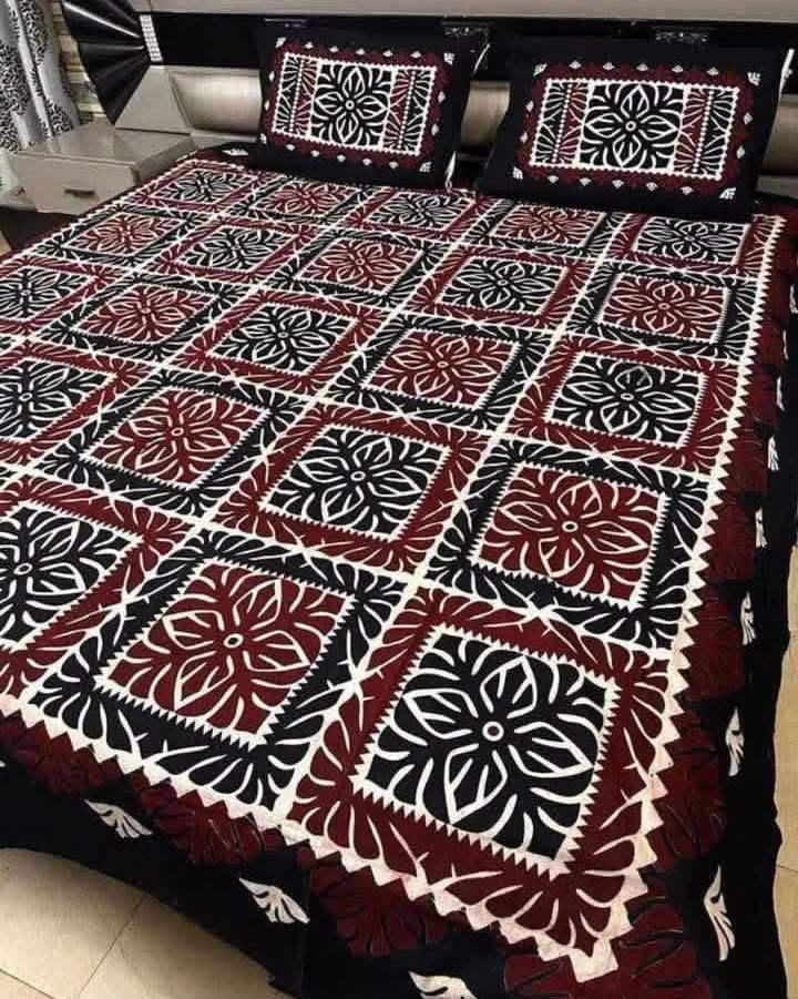 Ajrak Block Print Cotton Fabric King Size Bedsheet Set with 2 Unstitched Pillow Covers
