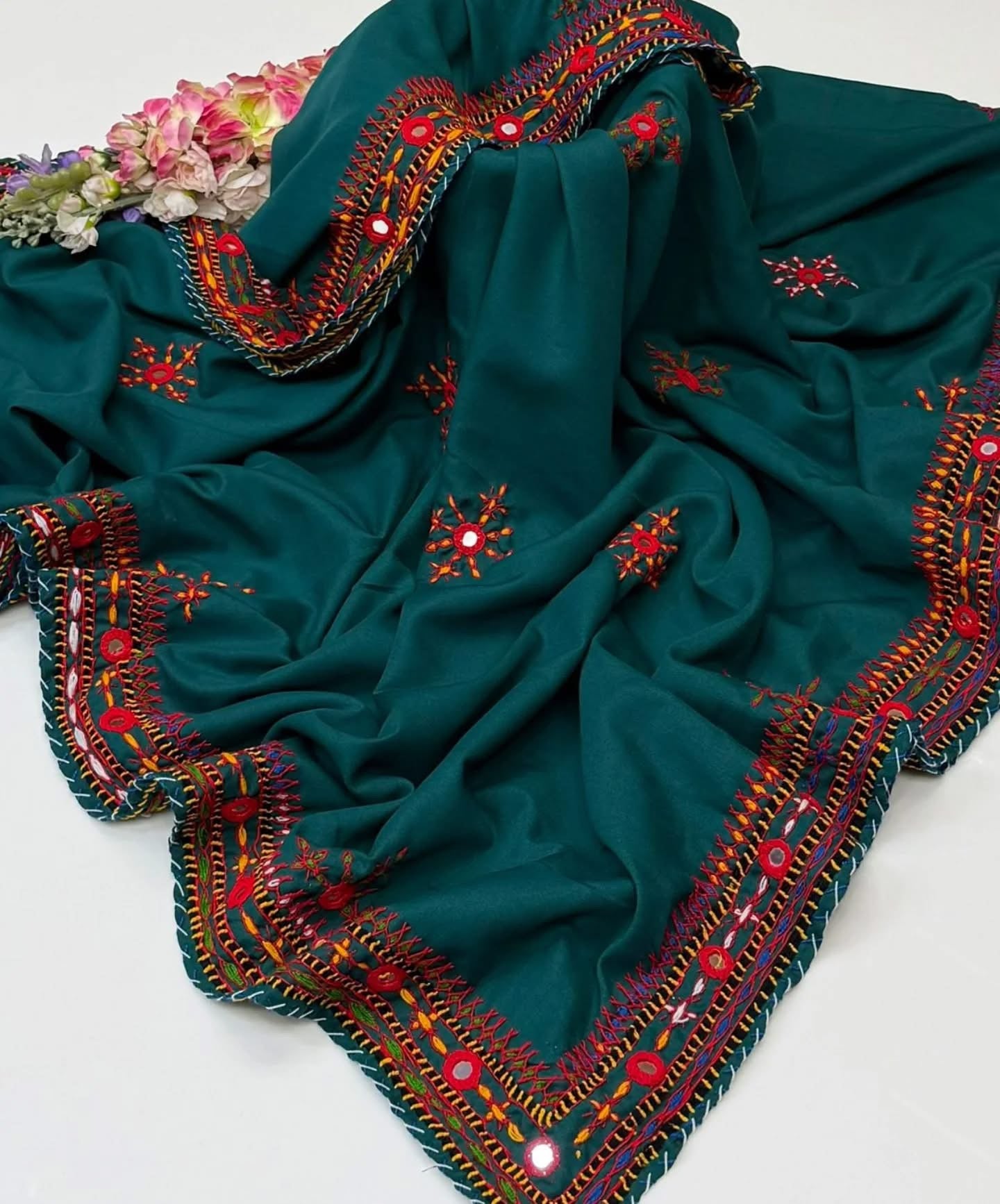 Balochi Handmade Chadar – Pure Mirror Work on Swiss Voil Fabric