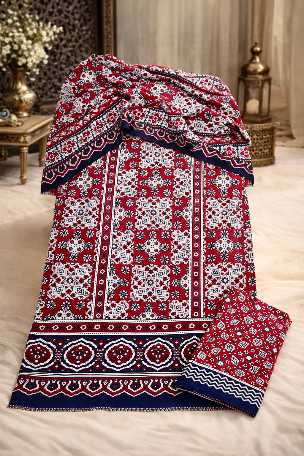 Ajrak Print Premium Lawn Cotton 3-Piece Unstitched Dress 👗