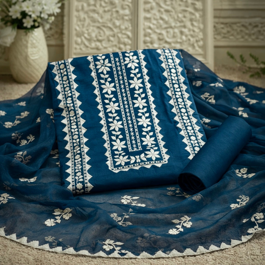 Elegant Handmade Applic Work Embroidery Lawn Cotton with Chiffon Dupatta - Unstitch 3PC Dress 👗