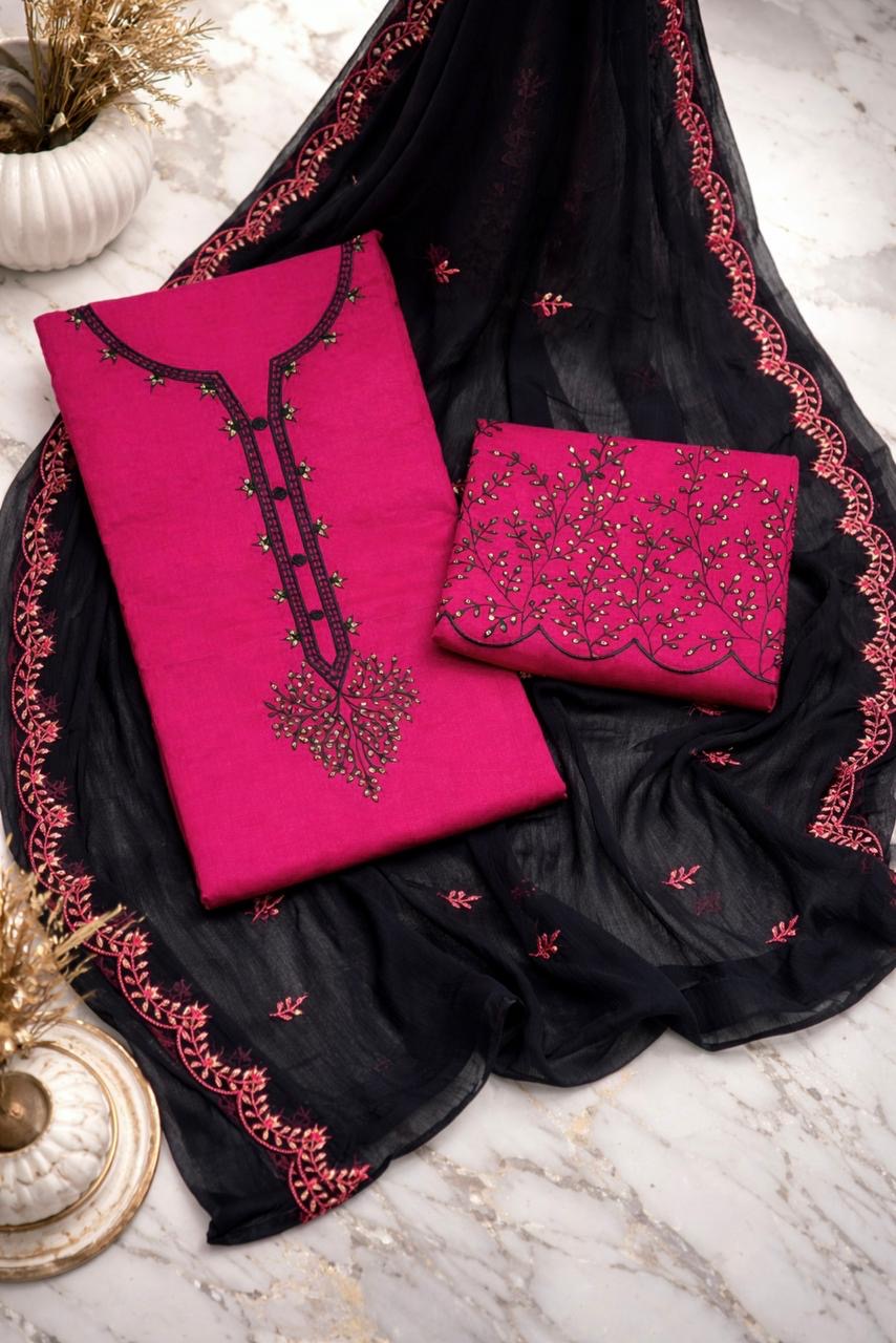 Lawn Cotton Elegant Sequence Sitara Embroidery Work Fancy 3pc Unstitch Dress 👗