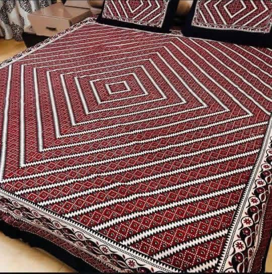 Ajrak Cotton King Size Block Print Bedsheet with 2 Unstitched Pillow Covers