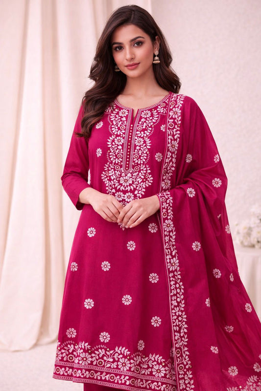 9MM Sitara Pakka Thread Work Embroidery Lawn Cotton Fabric - 3PC Unstitch Dress 👗