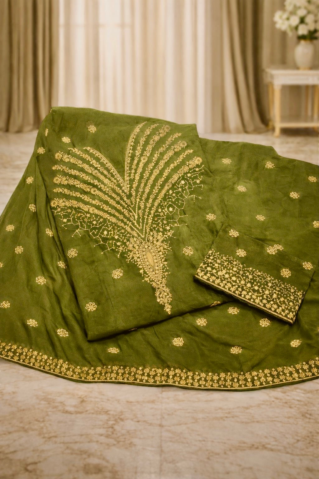 Fancy 3MM Zarri Sitara Work Soft Cotton Fabric with Chiffon Dupatta – 3PC Unstitch Dress 👗