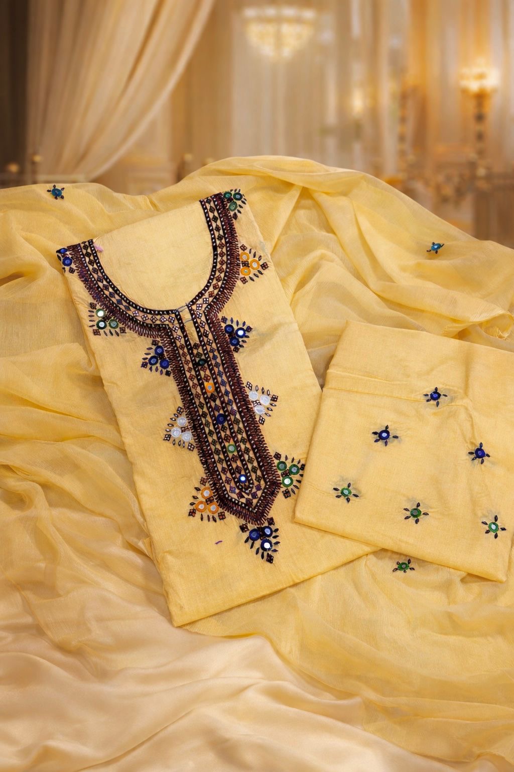 Balochi Gala Handwork 3-Piece Suit | Original Mirror Work | Soft Cotton & Chiffon Dupatta