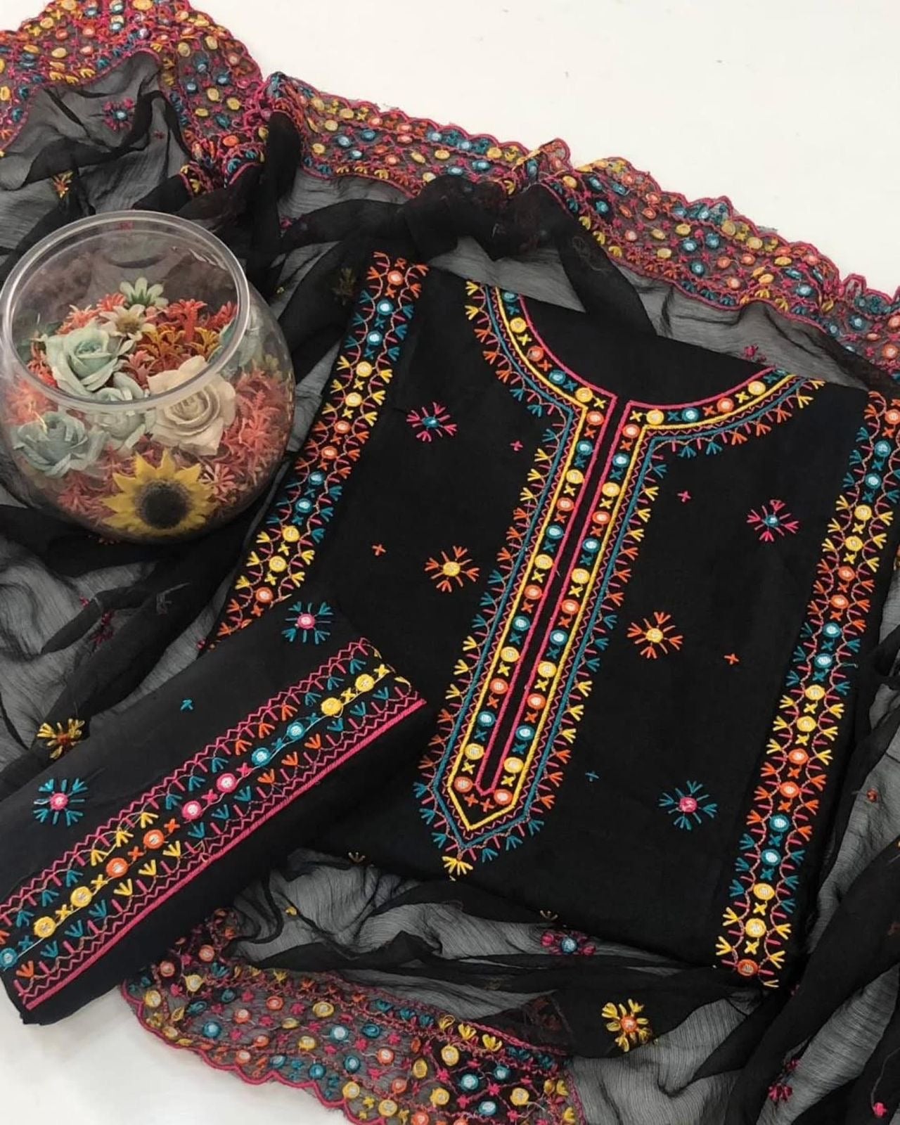 Computer Multi Embroidery Gala Bail Daman Unstitch 3pc Dress