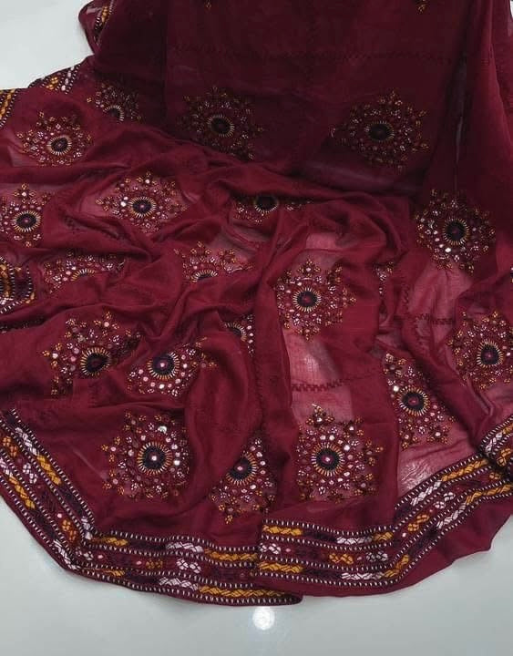 9MM Sitara Thick Thread Heavy Bunches Embroidery with Two Side Border - Swiss Lawn Chadar