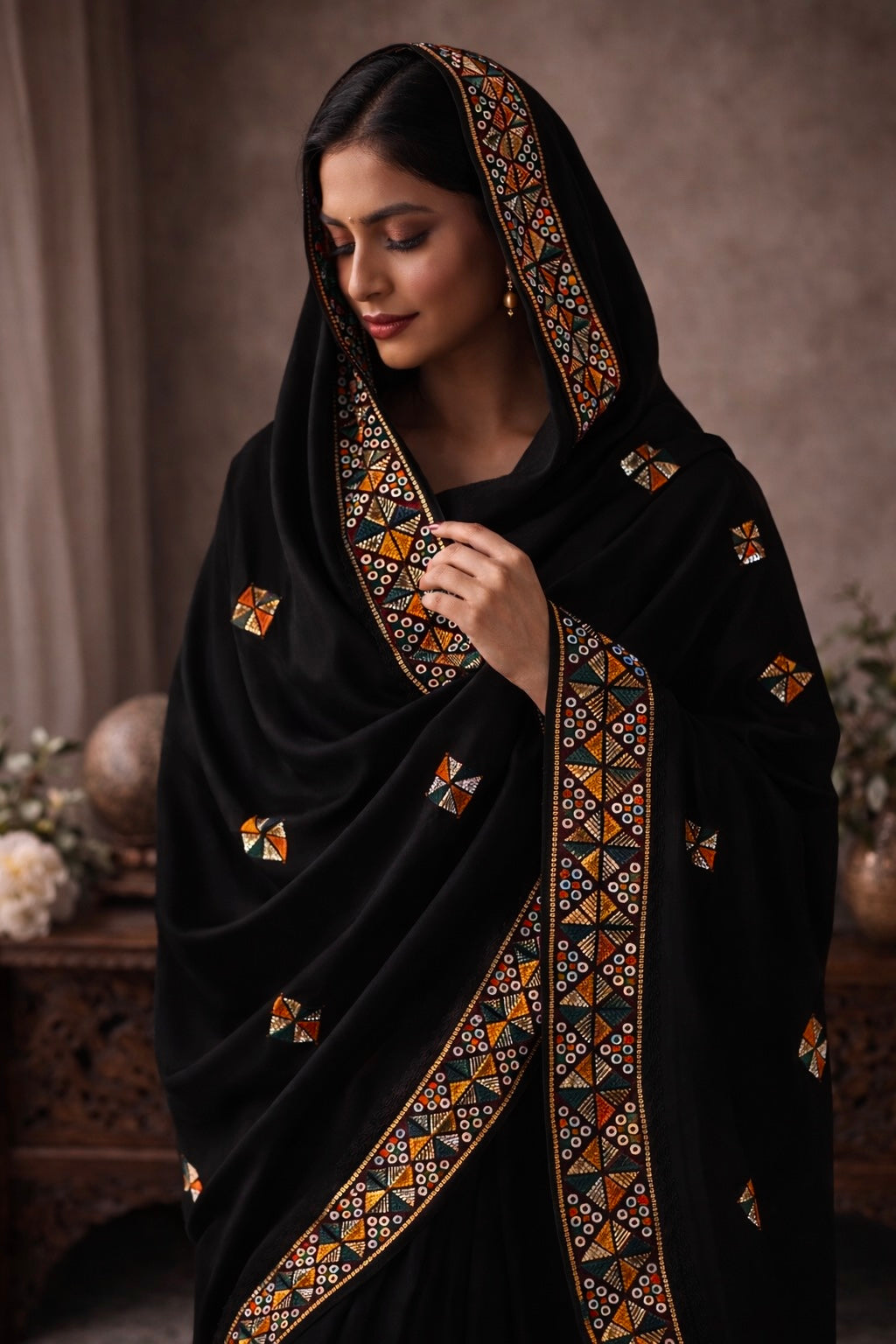 Swiss Voile Embroidered Chadar with 3mm Sequin Work