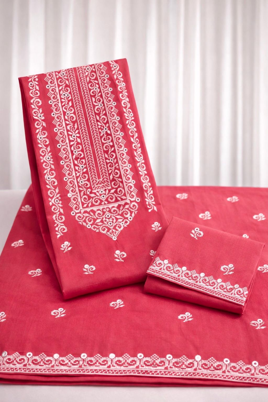 9mm Sitara Canvas Embroidery Soft Cotton Fabric – 3PC Unstitch Dress 👗