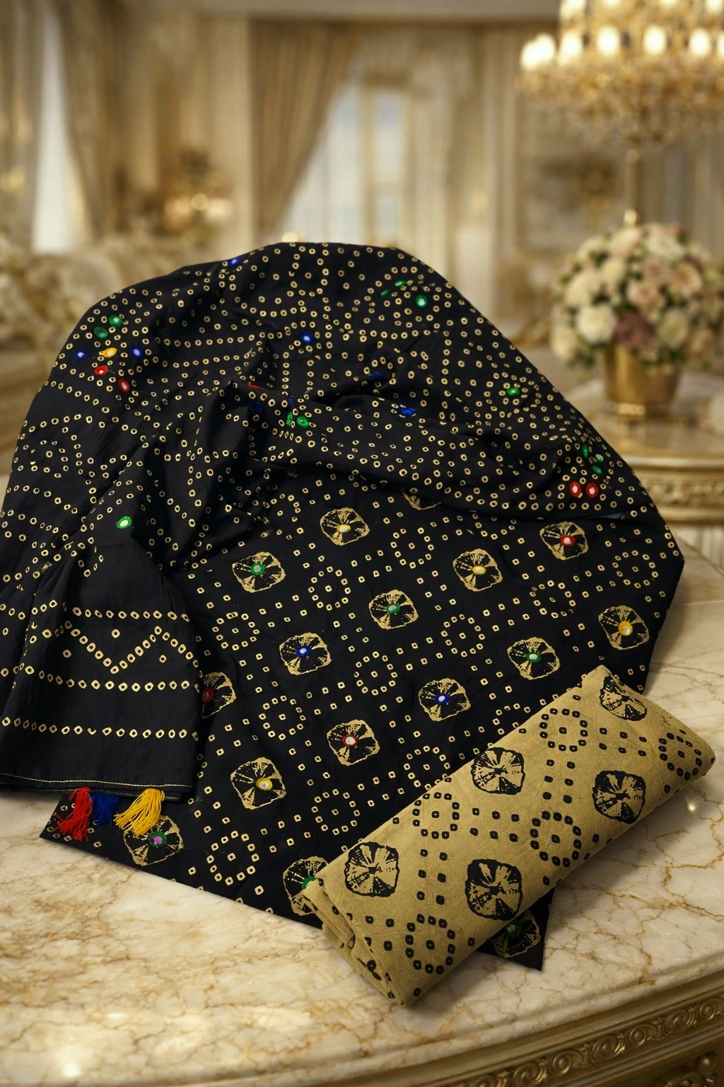 Chunri Block Print Cotton 3-Piece Suit Multi-Sitara Foil Work - 3PC Unstitch Dress