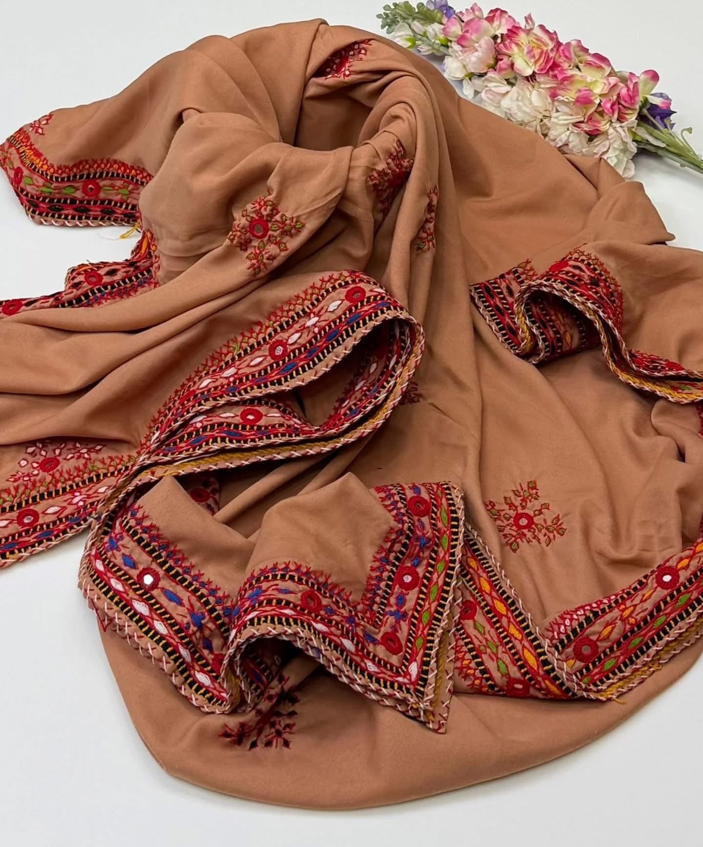 Balochi Handmade Chadar – Pure Mirror Work on Swiss Voil Fabric