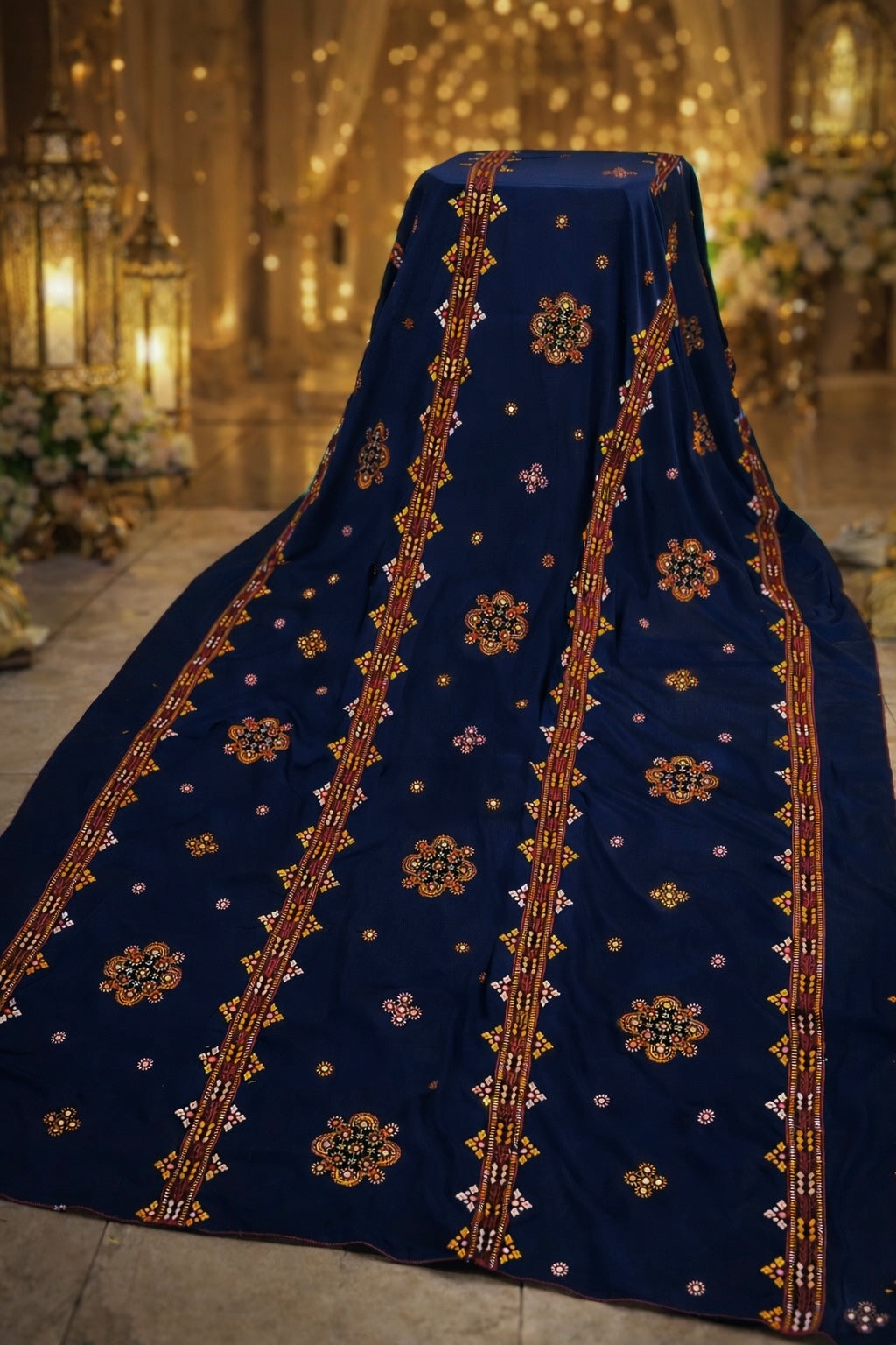 Luxury Embroidered China Georgette Fabric with 9mm Sitara Thick Thread Embroidery Work Chaddar