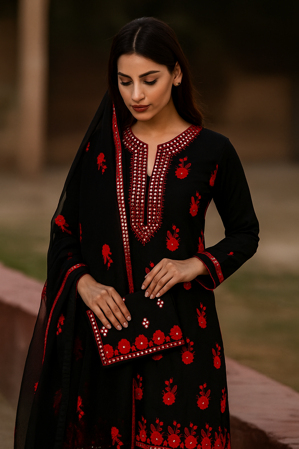 Luxury Black Sitara Sequin Embroidered 3-Piece Dress with Shefoon Dupatta