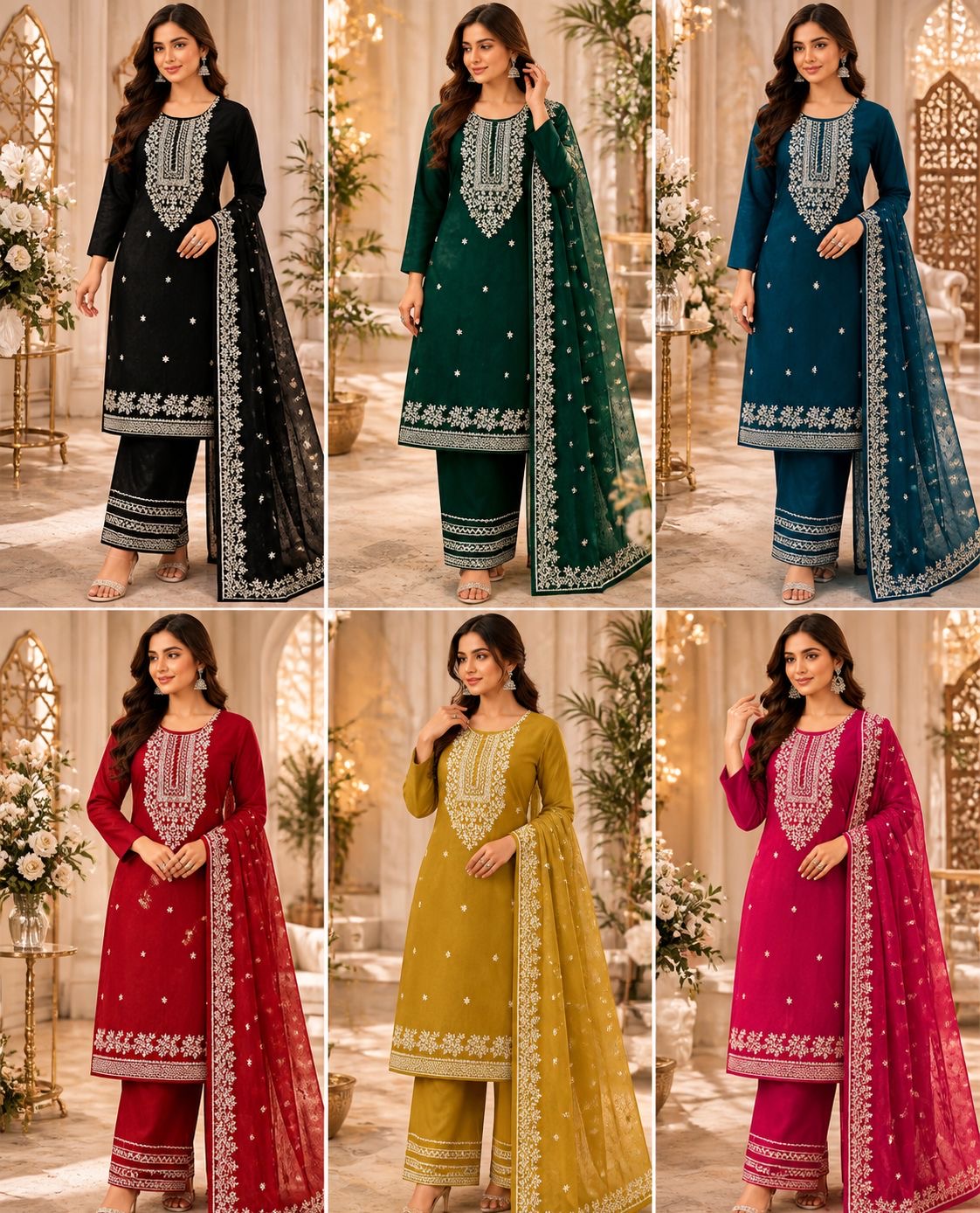 Applic Patti Zari Embroidered Lawn Cotton with Chiffon Dupatta - 3PC Unstitch Dress 👗