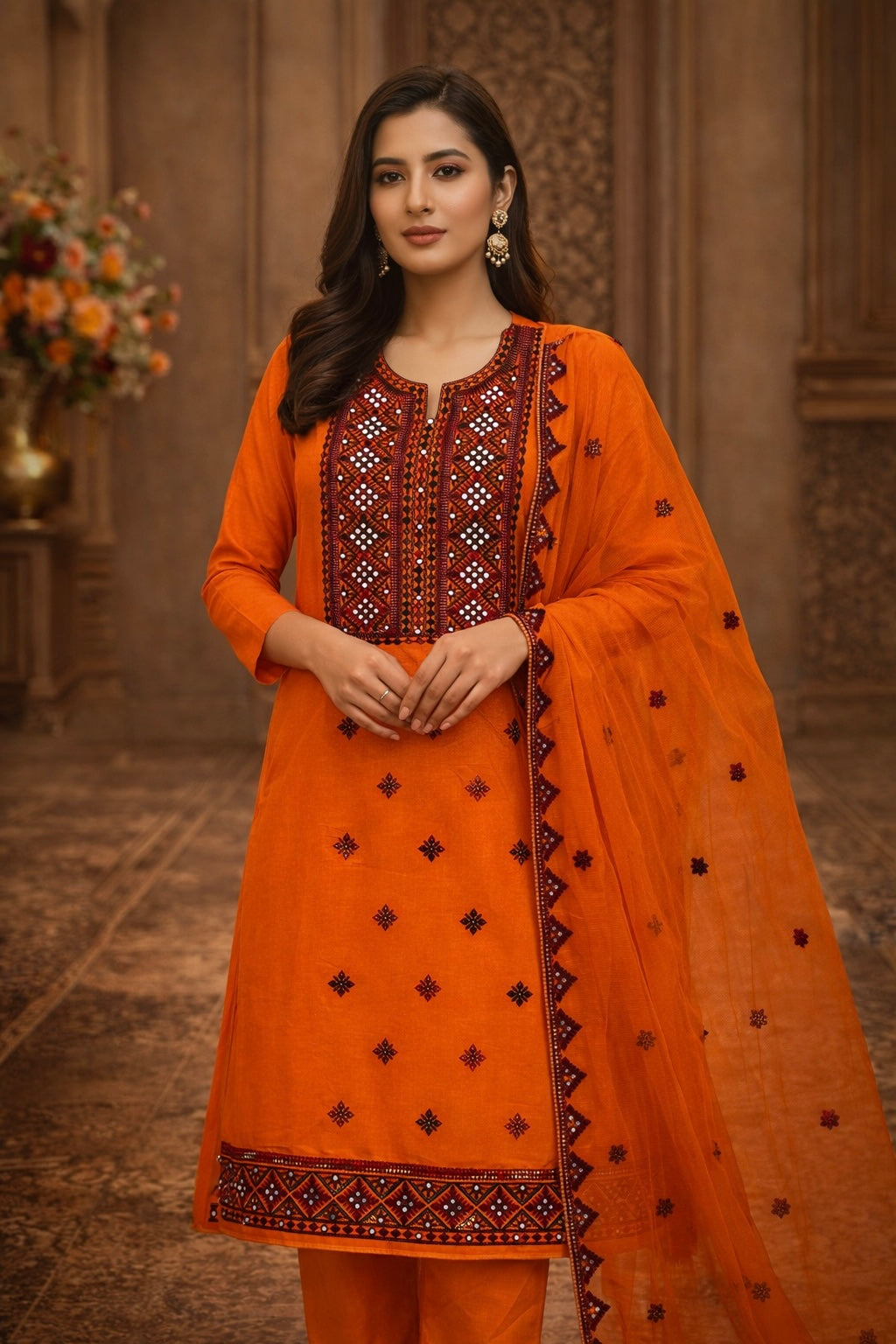 Balochi Sitara Foil Aari Machine Embroidery Soft Cotton with Chiffon Dupatta - 3PC Unstitched Dress 👗