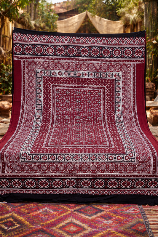 Sindhi Ajrak – Hand Block Printed | Full Size Traditional Shawl Cotton Fabric