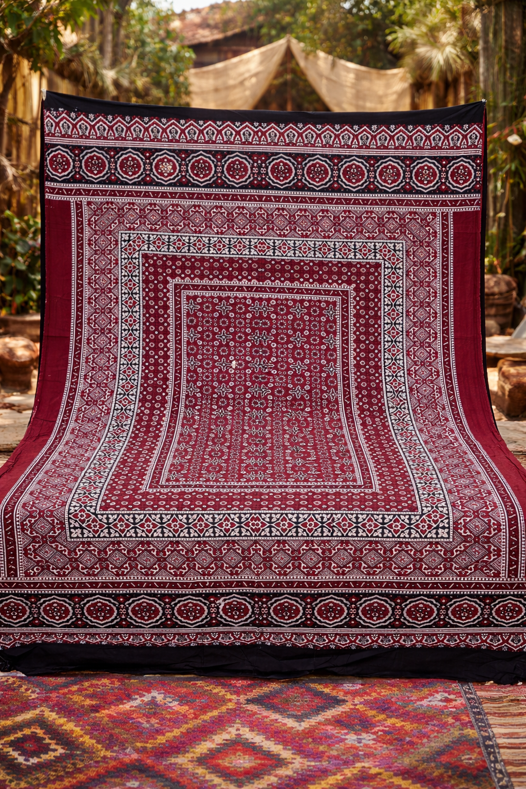 Sindhi Ajrak – Hand Block Printed | Full Size Traditional Shawl Cotton Fabric