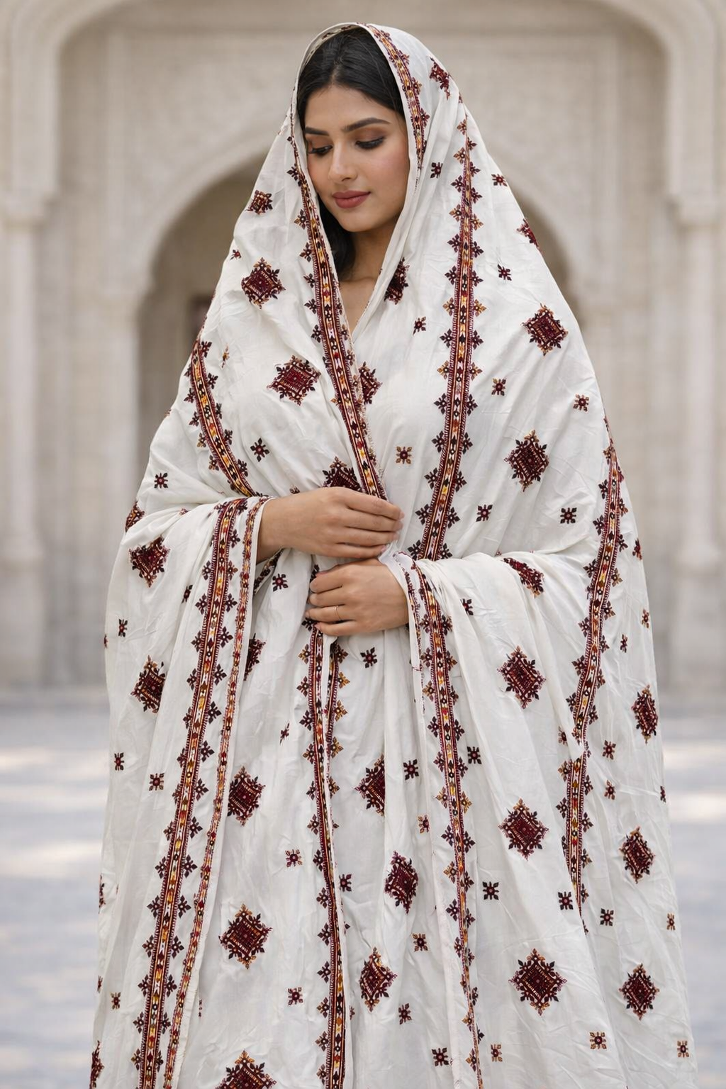 Premium Swiss Voile Four Border Embroidered Chadar | 9mm Sitara Thread Work