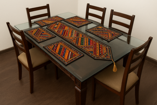 Dinning Table Embroidered Mats With Long Runner 7pc Set