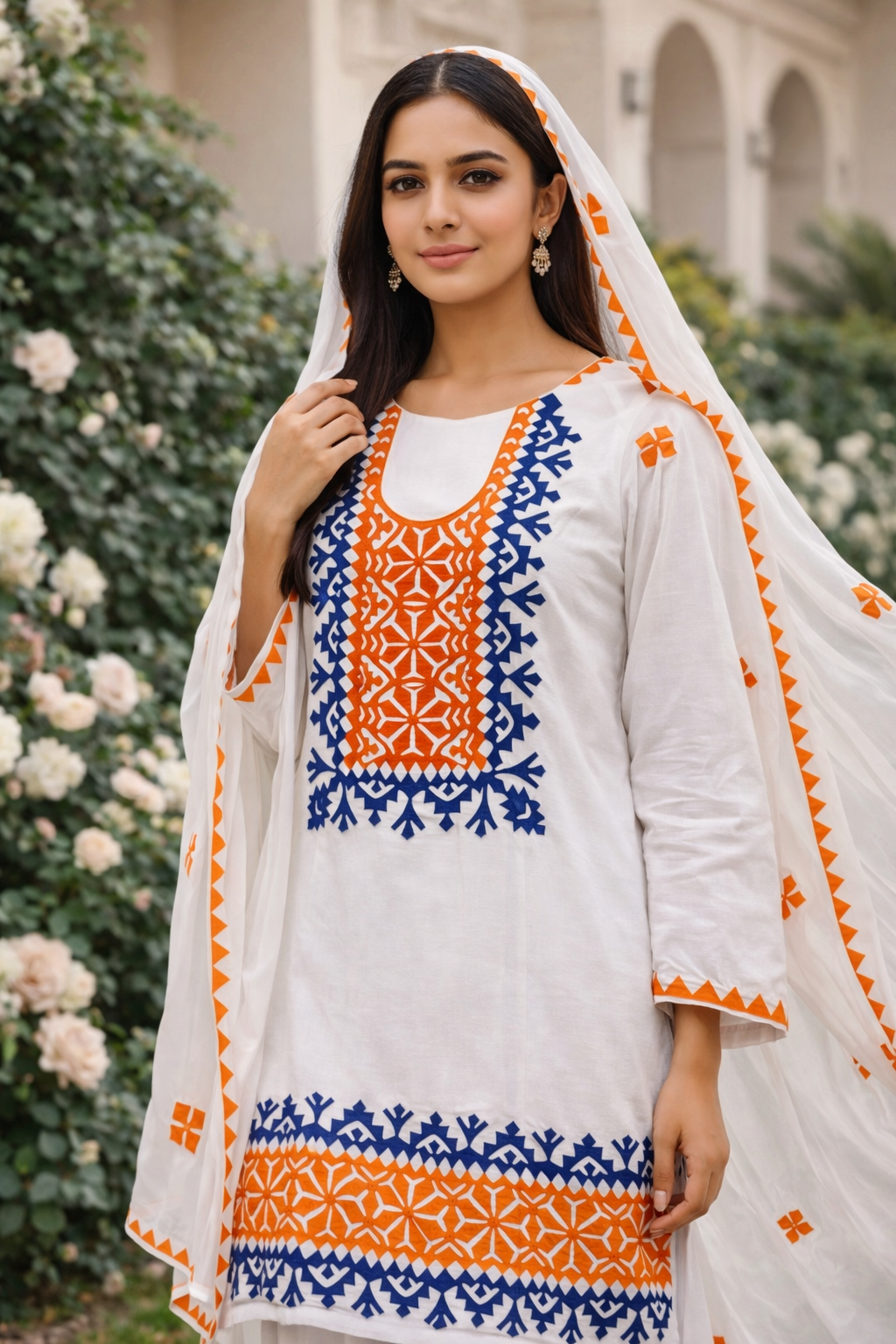Fancy Applique Handmade Work Soft Cotton with Chiffon Dupatta - 3PC Unstitch Dress 👗