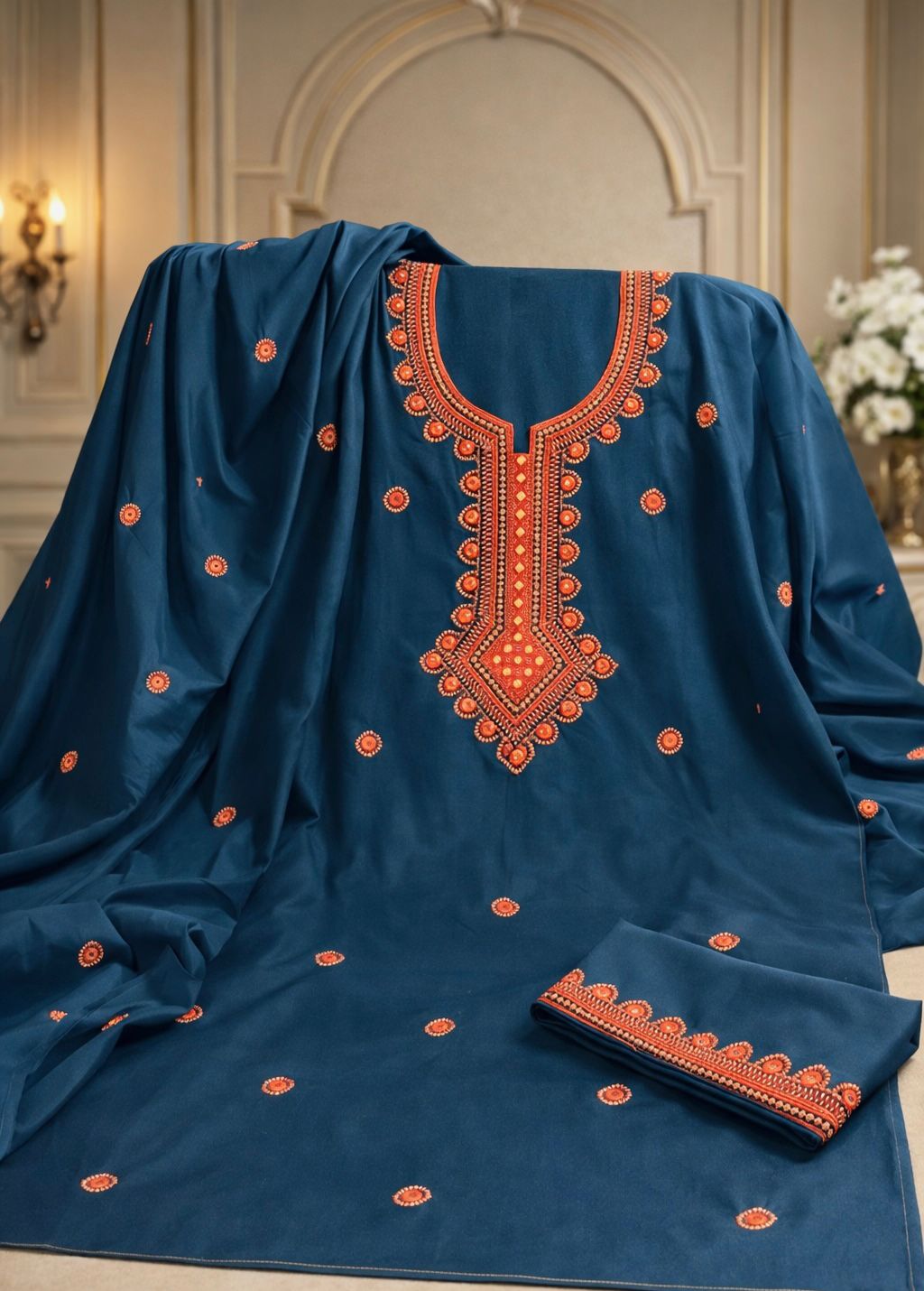 Resham Thread Original Mirror Work Handmade Soft Cotton Fabric - Unstitch 3PC Dress 👗