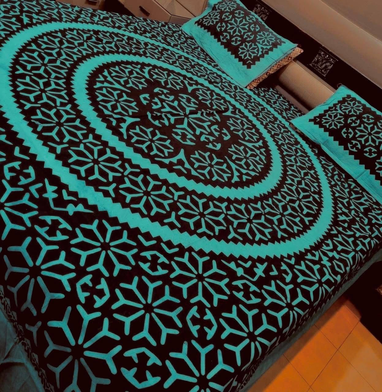 Applic Block Print Double Bed Bedsheets