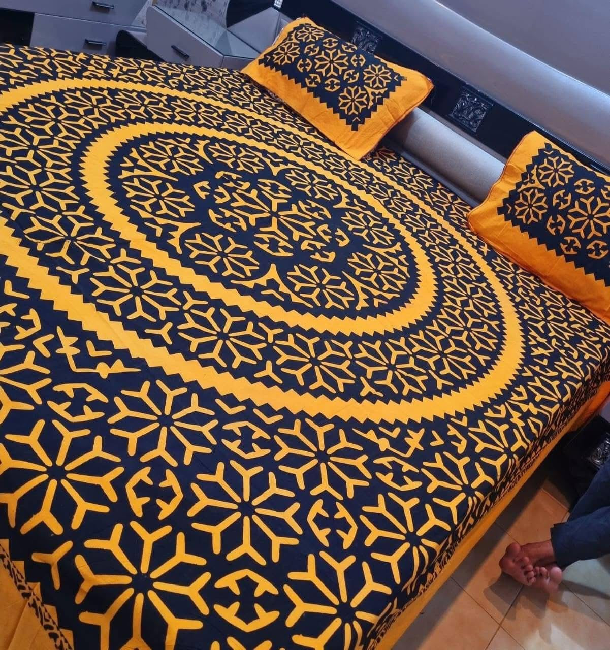 Applic Block Print Double Bed Bedsheets