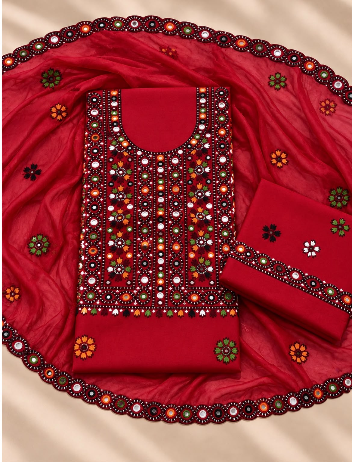 Balochi Thick Thread Multi Sitara Embroidered with Cutwork Chiffon Dupatta | 3-Piece Unstitched Suit