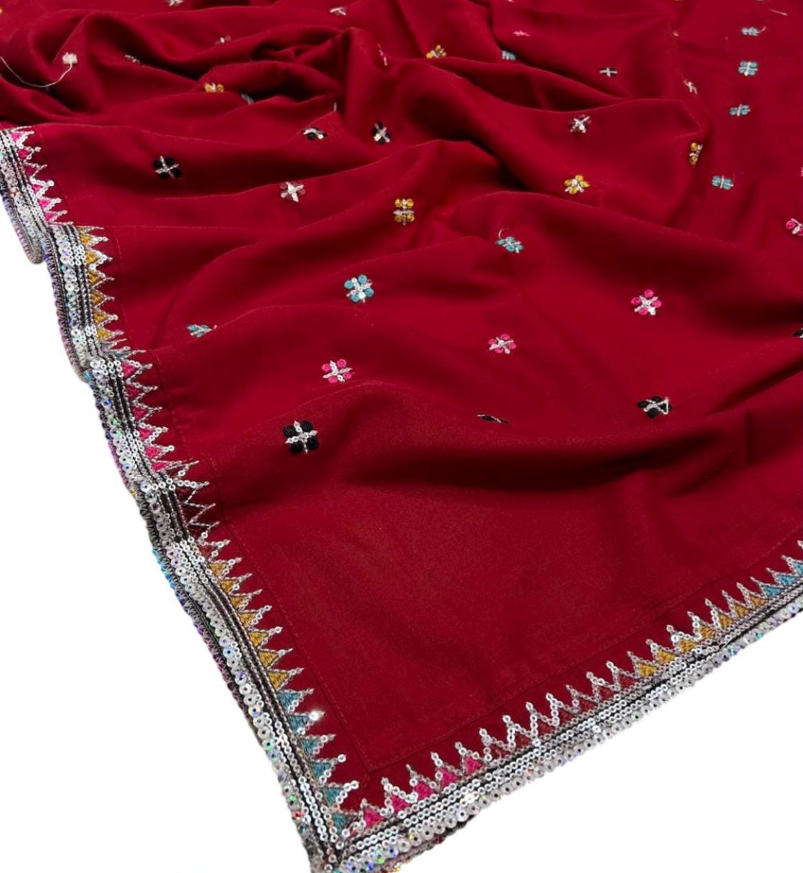 Silver Zarri Sitara 4 Side Border Embroiderd Ladies Chadders