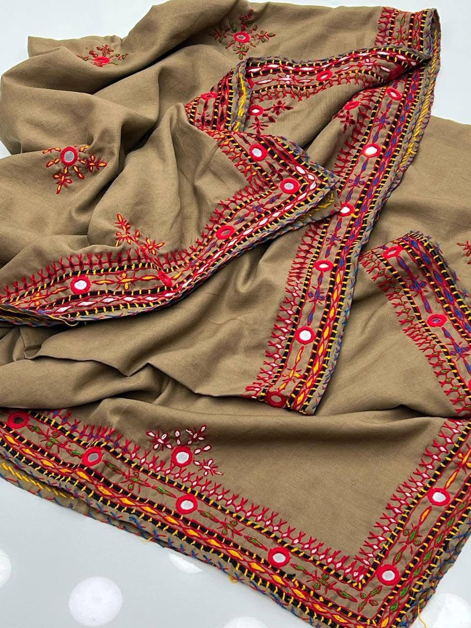 Balochi Handmade Chadar – Pure Mirror Work on Swiss Voil Fabric