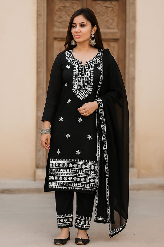 Two Side Sequence Embroidery Border Chiffon Dupatta 3pc Dresses 👗