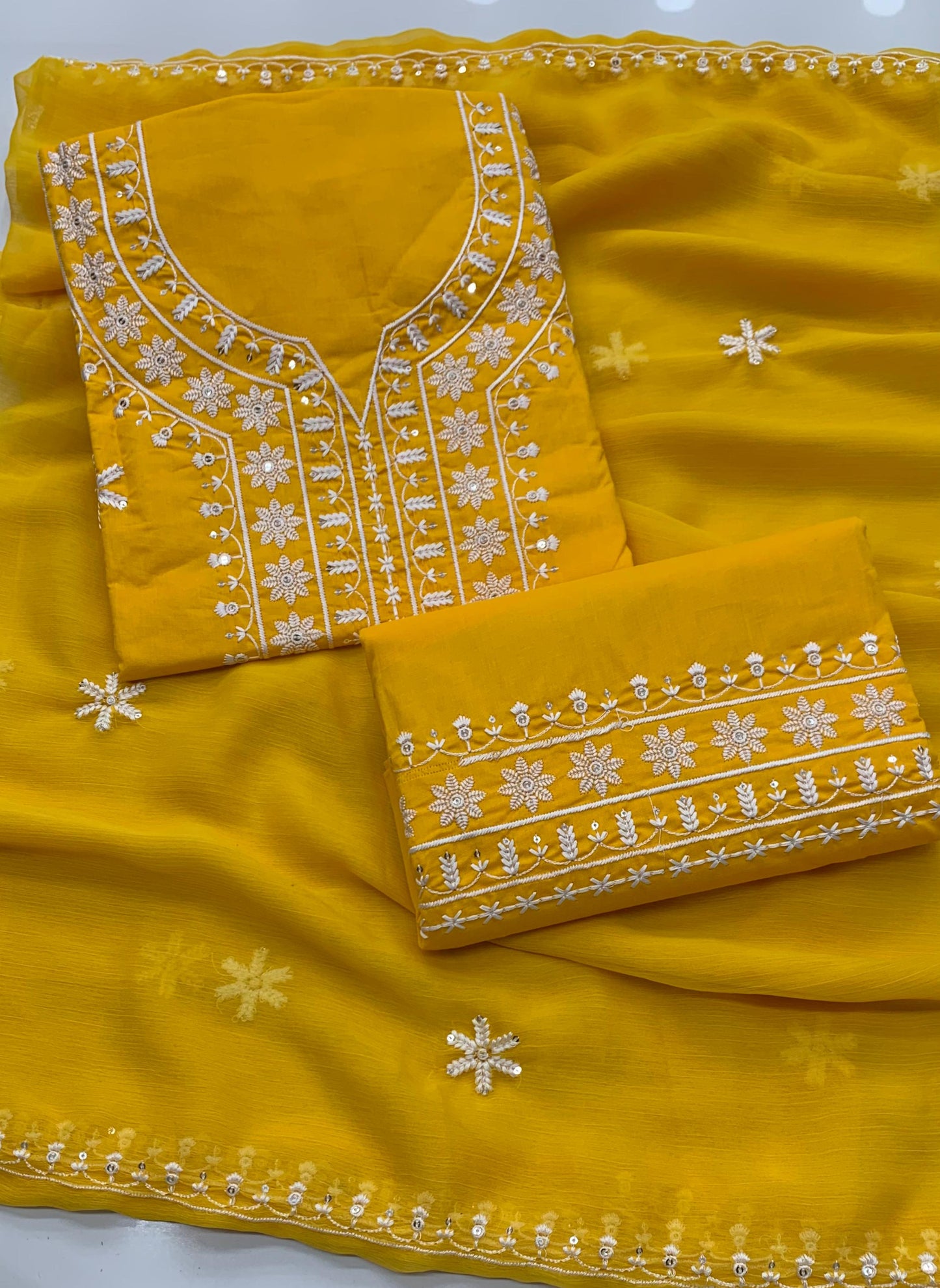 Two Side Sequence Embroidery Border Chiffon Dupatta 3pc Dresses 👗