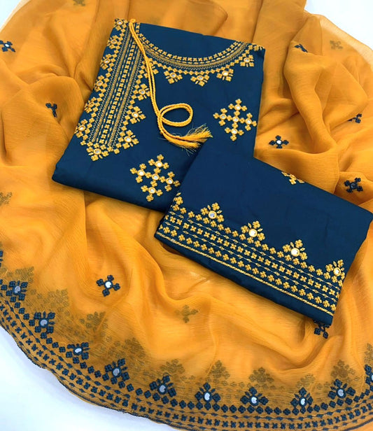Soft Cotton Stuff Embroiderd Trouser 3pc Dress👗