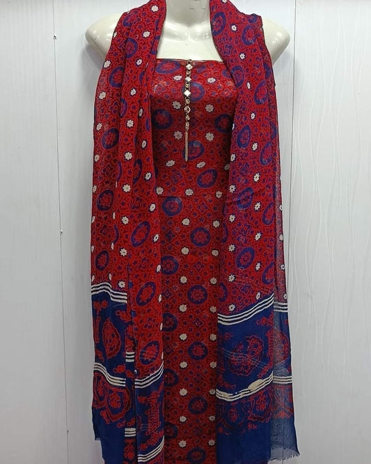 Ajrak Chiffon 2pc Unstitch Dress 👗