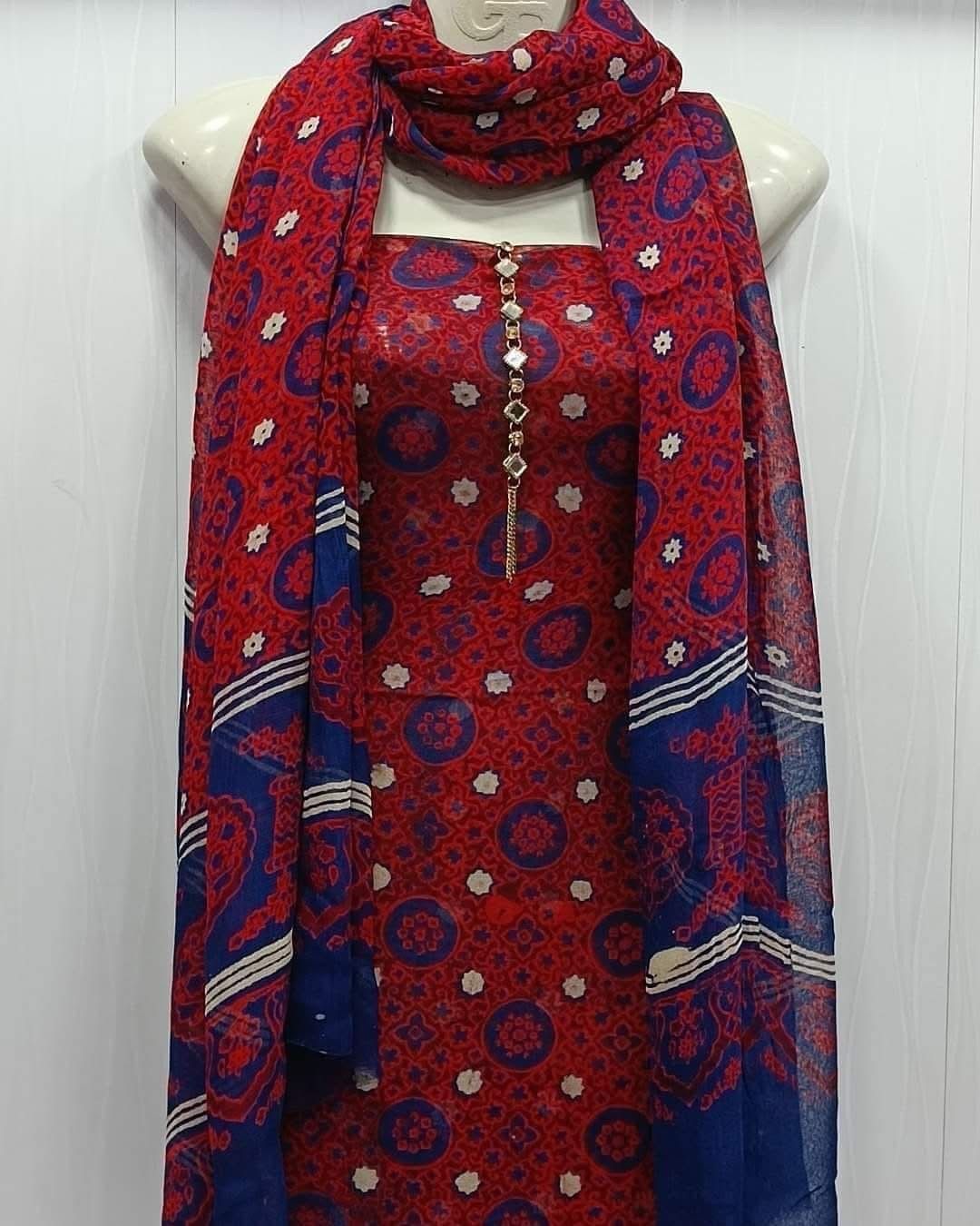 Ajrak Chiffon 2pc Unstitch Dress 👗