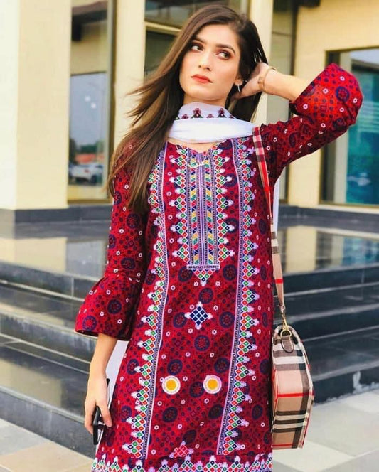 Ajrak Traditional Embroidered 3pc Dress 👗