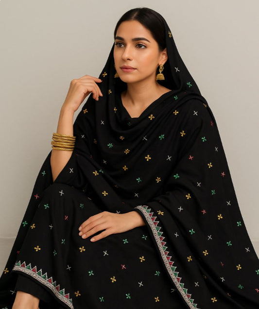 Silver Zarri Sitara 4 Side Border Embroiderd Ladies Chadders