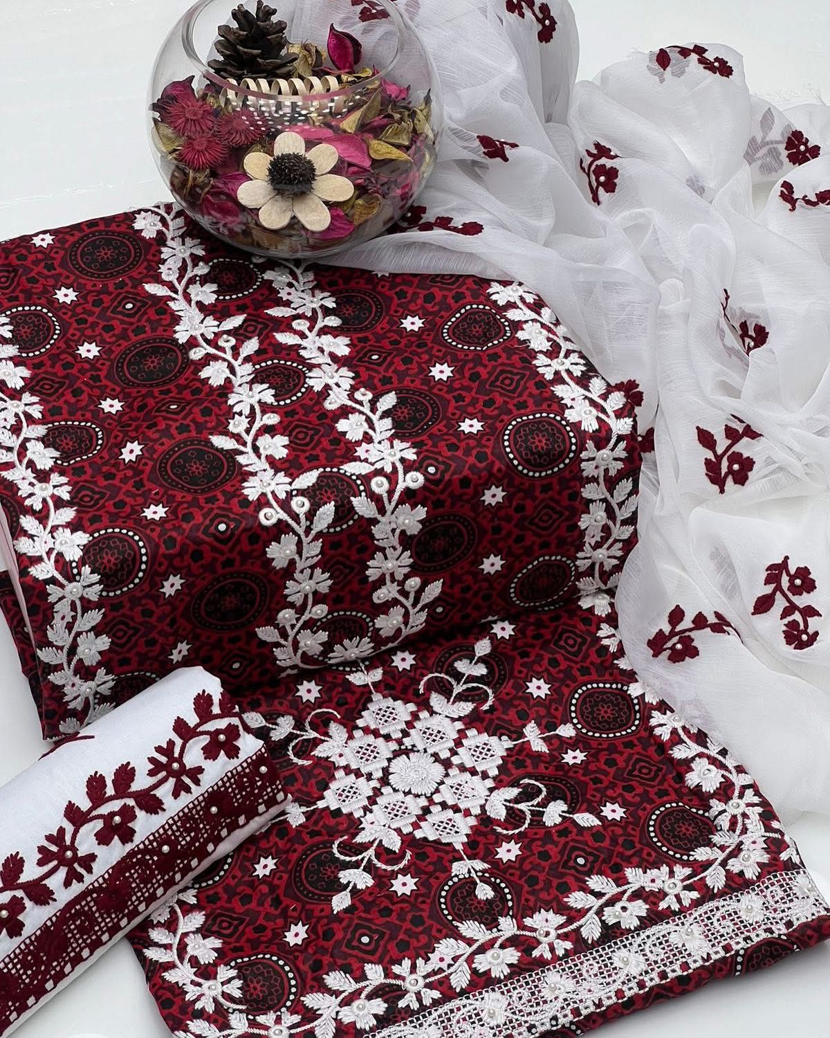 Ajrak Pearl Work Embroidered 3pc Dress 👗