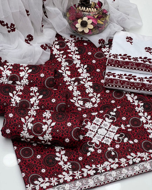 Ajrak Pearl Work Embroidered 3pc Dress 👗