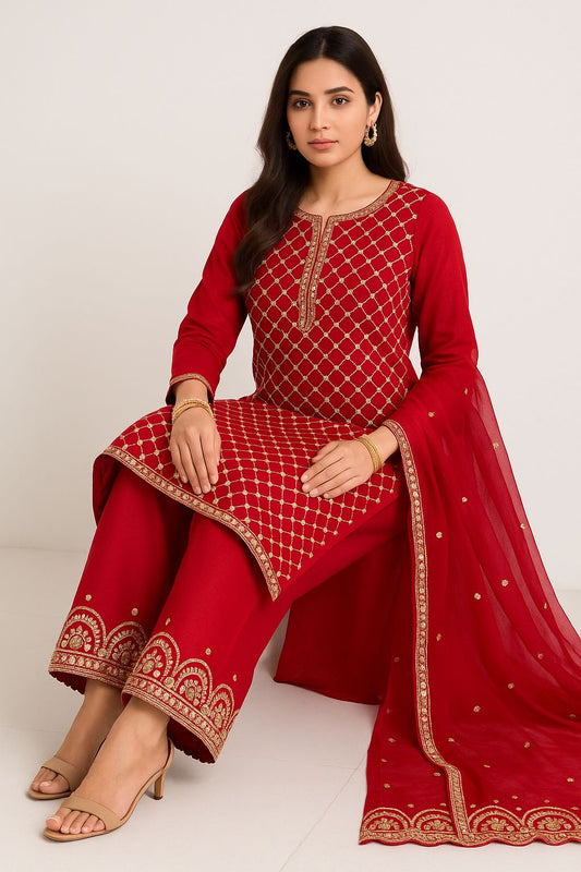 9mm Zarri Jaal Cutwork Dupatta 3pc