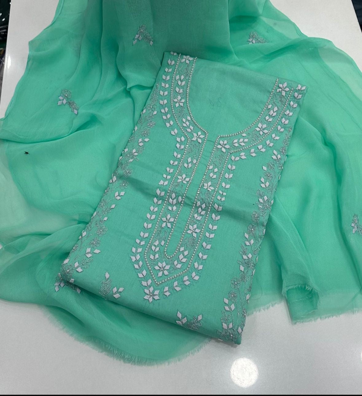 Handmade Patti Applic Zari Pearl Work 3pc Dress 👗